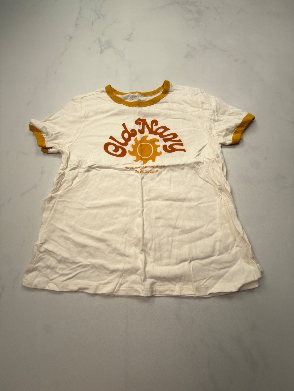 Old Navy Sun Graphic Tee White Mustard 90s Retro - Womens M